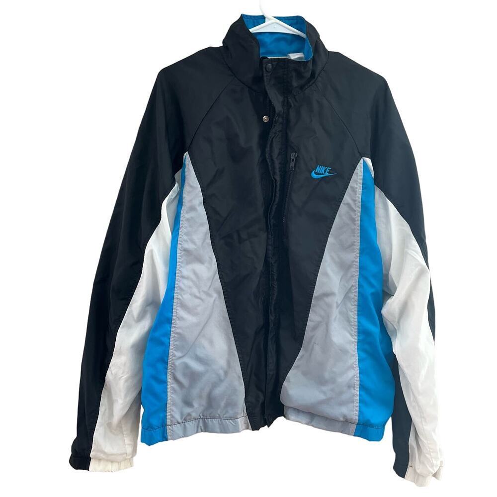 Vintage 90s Nike Blue & Black Windbreaker Size Large Made in USA